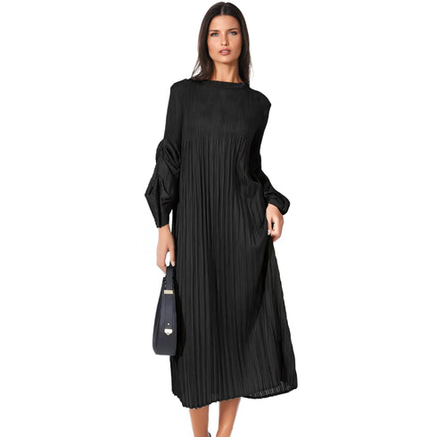 Bell Sleeve High Neck Pleated Dress - DR1532